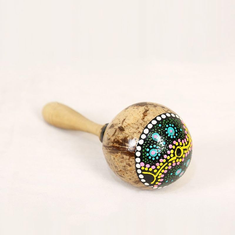Coconut Shell Shaker Rattle – Hand-Painted Natural Coconut Hammer/Sand Kashaka | Indonesian Percussion Instrument | Handheld Musical Rattle for Rhythm, Jam & Gift