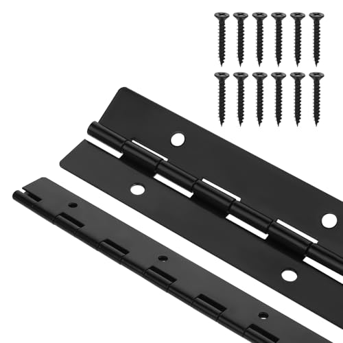 2 Pcs Black Piano Hinge, 20cm Continuous Long Hinge with 12 Screws, Heavy Duty Wood Hinges for Wood Furniture, Piano Cabinets, Storage Box, Door Windows