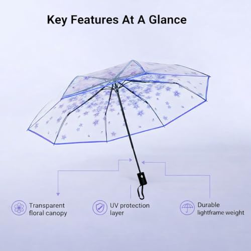 Image of Contacts Transparent Windproof Travel Waterproof Canopy, Strong Fiberglass Frame Portable Umbrella for Rain