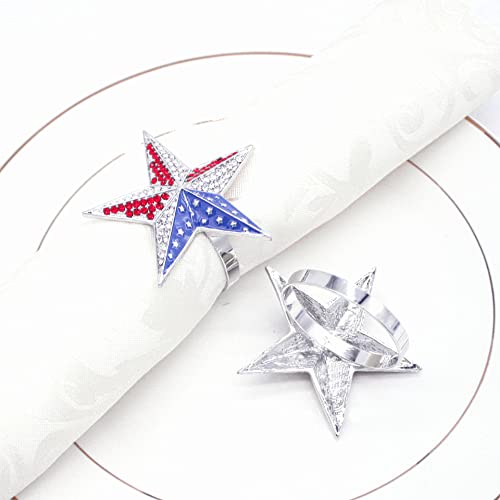 4 Pcs Patriotic Napkin Rings 4Th Of July Blue Red Star Napkin Rings Holder Independence Day Serviette Holder For Dinning Table #TOP6