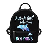 Showudesigns Dolphin Backpack Leather Mini Shoulder Bag for Teen Girls Small Backpack Purse Women Travel Daypack Just A Girl Who Loves Dolphins