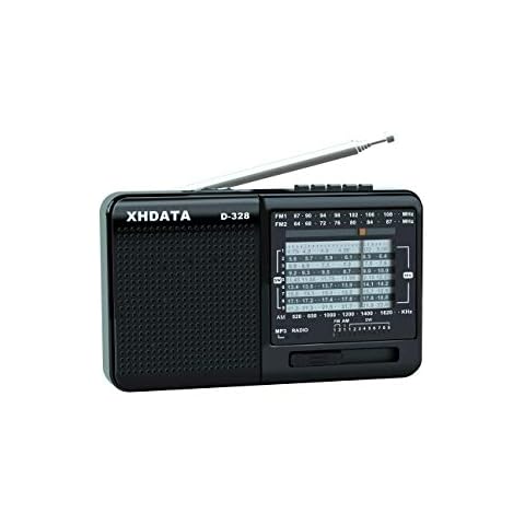XHDATA D-328 Radio Portable FM AM SW Support TF Card MP3 Pocket Radio with Rechargeable Battery Black Cover