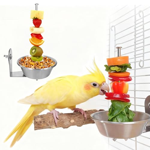 Set of 1 Bird Cage Feeder for Vegetable & Fruit Parrot Fruit Holder with Dish Bowl Design to Keep Clean No Mess Bird Food Veggies Skewer for Parakeets Cockatiels Lovebirds Budgies Conures