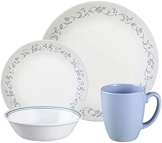 Corelle Livingware Country Cottage Break and Chip Resistant Glass Dinnerware Set, 16-Piece, Service for 4, Green/ Blue