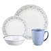 CORELLE Service de Vaisselle pour 4 Personnes 16 pièces en Verre Vitrelle résistant Motif Country Cottage Vert/Bleu