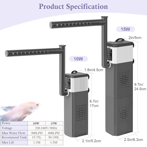 VILLNO 12W 700LPH Ultra Powerful Aquarium Filter for 60-180L Fish Tank - Image 2