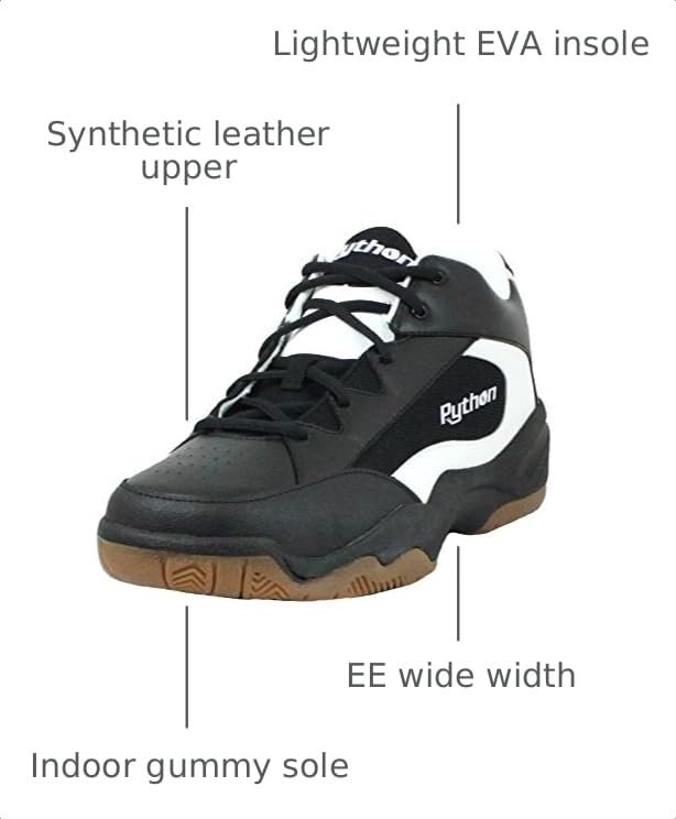 Image of Python Deluxe Wide (EE) Width Indoor Mid Court Shoe | Racquetball (Squash, Indoor Pickleball, Badminton, Volleyball) (White and Black Colors Available)