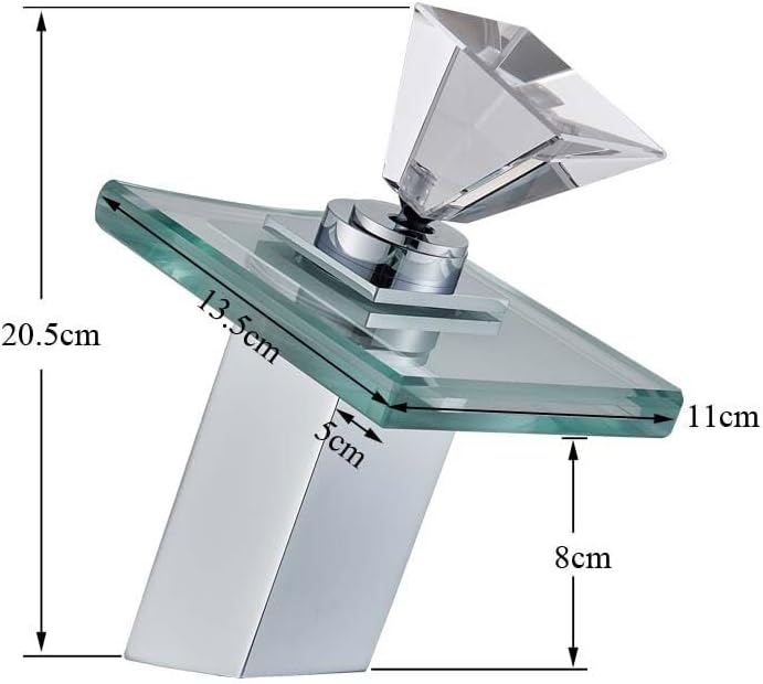 Basin Faucet Waterfall LED 3 Color Glass Outlet Bathroom Battery Powered Basin Mixer Tap Chrome Deck Mounted Hot Cold Tap