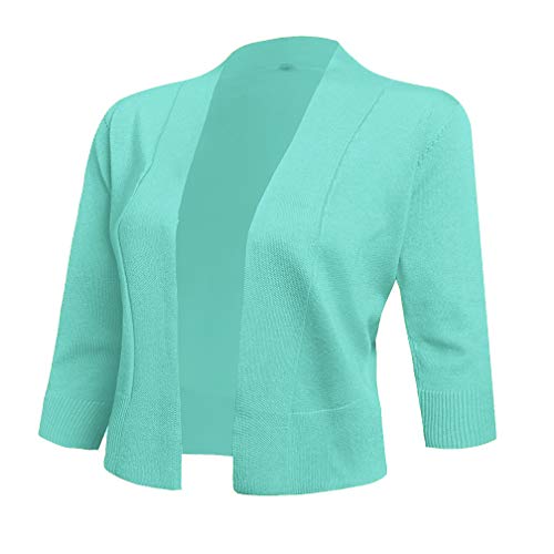 AAMILIFE Women s 3 4 Sleeve Cropped Cardigans Sweaters Jackets Open Front Short Shrugs for Dresses Mint Green M