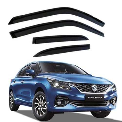 Caraxia Unbreakable Door Window Visor Wind Rain Guard Deflector Trim for Front & Rear Left/Right Door Visor - Compatible with Maruti Suzuki Baleno (2019-2022)