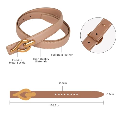 Image of Aurolran Women's Fashion Classic Metal Buckle Leather Belt with Jeans Dress