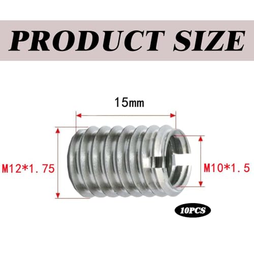10-Stück Gewindeeinsatz m12 Auf m10,15mm Edelstahl Gewindehülse,m12 Threaded Insert to m10,Gewindeadapter,Gewindeadapter Einschraubmutter,Eindrehmuffe,Gewindehülsen,Gewindereduzierung Set (M12*M10)