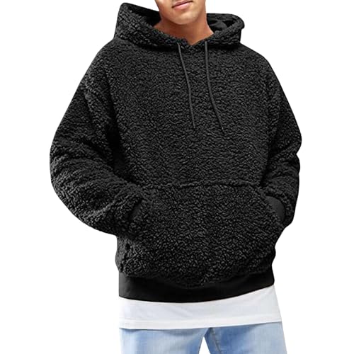 Men's Fuzzy Hoodie Sweatshirts Fleece Long Sleeve Pullover Sweatshirt Fall Winter Warm Soft Hooded Outerwear