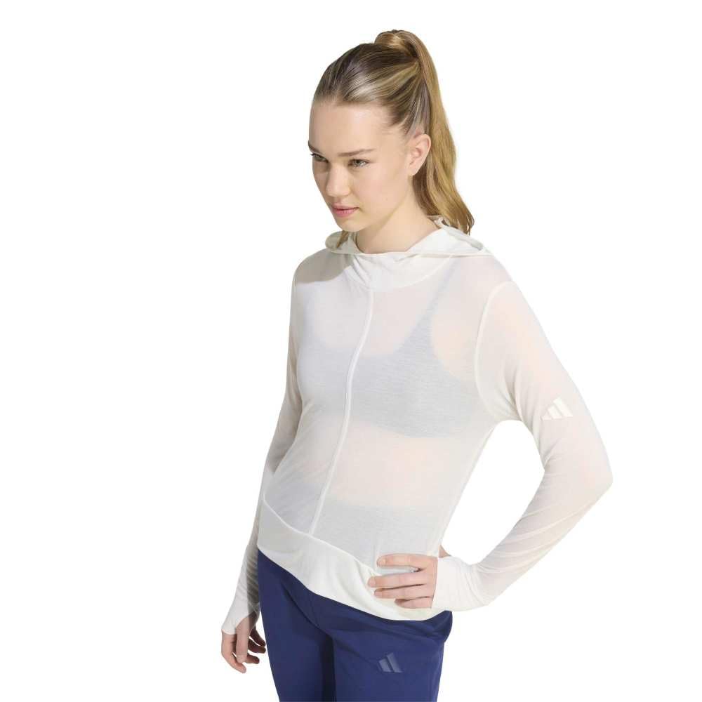 adidas Kobiety Soft Lux Sheer Hooded Long-Sleeve Shirt, off white, S