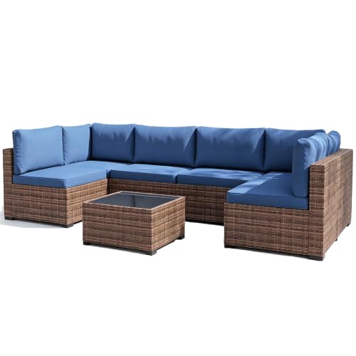 Image of LHBcraft 7-Piece Wicker Patio Sectional Furniture Set, Outdoor Sectional Patio Sofa with Coffee Table, All-Weather Balcony Outside Furniture for Garden
