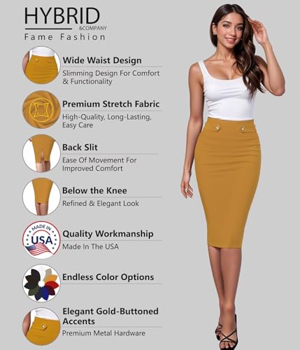 Image of Hybrid & Company Women's Nylon Ponte Skirt | Premium nylon ponte fabric, stretch comfort, pencil skirt design, below knee length, ideal for office and casual styling