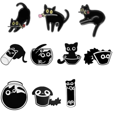 Lot de 10 Broches Chat Noir - Orchideeknc Cover