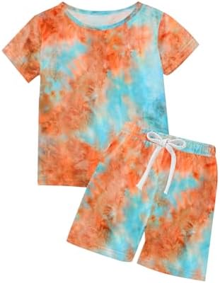 LecGee Girl Summer Casual Short Sets Tie Dye Short Sleeve T Shirt Tops Elastic Waist Shorts 2 Piece Outfit Kids Clothes
