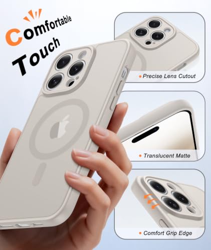 Image of FNTCASE for iPhone 14-Pro Case Stone: Translucent Compatible with MagSafe | With Screen Protector, Magnetic Camera Protection Slim Protective, 14FT Military Grade Drop Tested, Matte Shockproof Cover