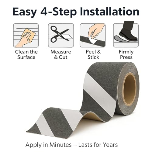 Image of Yorwe Anti Slip Stair Tape with Glow in the Dark Strip - Heavy Duty Waterproof Non Slip Traction Tape for Stairs, Steps, Outdoor & Indoor Safety (Black and Gray, 5 Meter)