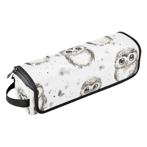 Funda de viaje 2 en 1 para rizador y plancha de pelo, con estera resistente al calor y cremallera, anti-polvo, blanca con diseño de búho miniatura 1