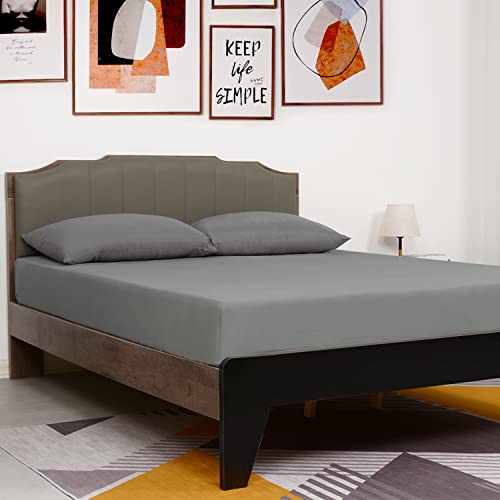 Lirex European Single Fitted Sheets 90x200,100% Cotton 300 Thread Count Soft Breathable Deep Pocket up to 12" / 30cm,Dark Grey - Image 2