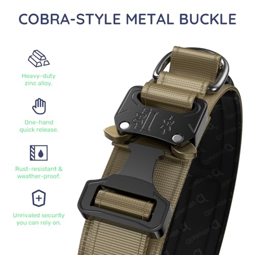 Image of Premium Tactical Dog Collar - Adjustable Military Heavy Duty Dog Collar for Medium Large Dogs - Durable Metal Buckle Dog Collar with Leather Control Handle and Soft Comfortable Padding