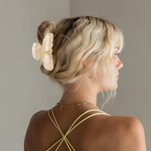 Image of 2 Pack Hair Claw Clips for Women Acrylic Claw Clips with Glitter Letter A Cute Hair Accessories for Thin or Thick Hair Bridesmaid Gifts for Wedding Day(Beige & Pink)