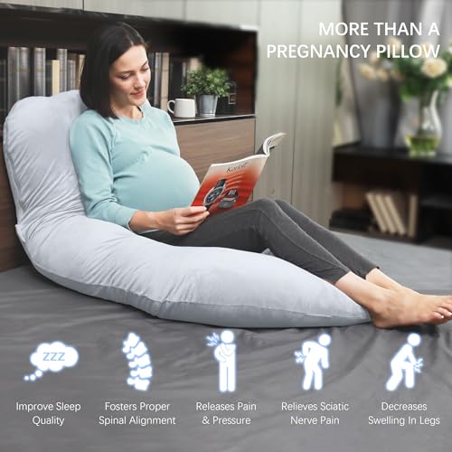 Image of MOON PARK Pregnancy Pillows for Sleeping - U Shaped Full Body Maternity Pillow with Removable Cover - Support for Back, Legs, Belly, HIPS - 65 Inch - Light Grey