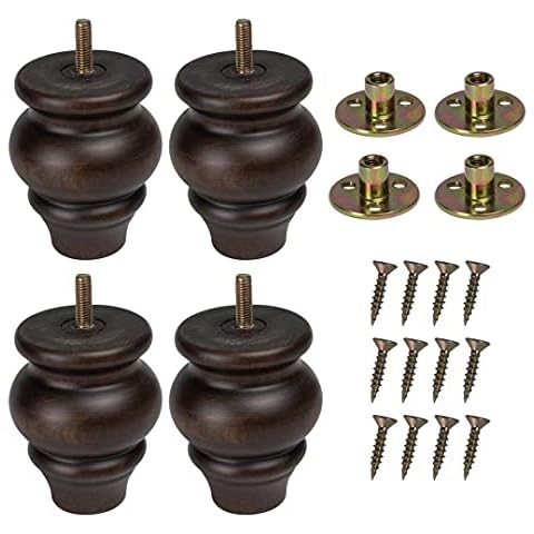 4PCS Wood Sofa Legs Turned Furniture Legs Wooden Furniture Feet 3.54" Tall Replacement Solid Wood Furniture Legs Dresser Legs Sofa Cabinet Couch Cover