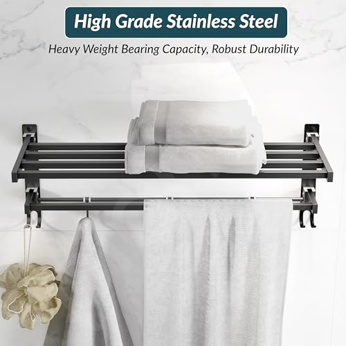 Image of Plantex Towel Rack for Bathroom /Stainless Steel Towel Bar /24 Inch Towel Holder with Towel Rod /Bathroom Accessories - (Black)