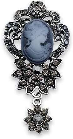 Victorian Lady Beauty Cameo with Crystal Brooch Pin Maiden Flower Crystal Rhinestone Pin Brooch (Style 1 Silver)