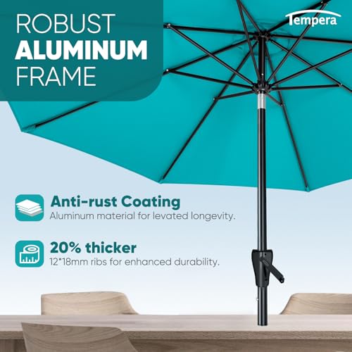 Image of Tempera Patio Market Outdoor Table Umbrella with Auto Tilt and Crank, Large Sun Umbrella with Sturdy Pole & Fade Resistant Canopy, Easy to Set