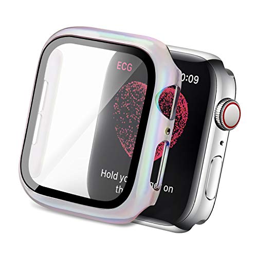 Yolovie Compatible for Apple Watch Case Tempered Glass Screen Protector 38mm, Series 3/2/1 Slim Cover Bumper Frame Full Protective for iwatch (38mm ClearColorful)