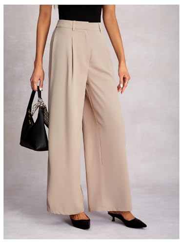 Women's Wide Leg Flowy Dress Pants High Waisted Loose Fit Work Office Trousers4