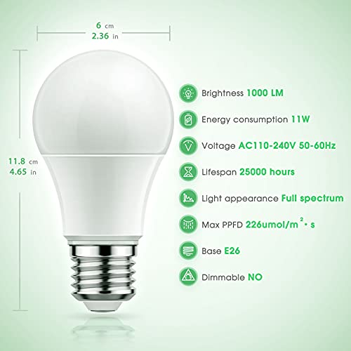 Image of Briignite Grow Light Bulbs, Full Spectrum Grow Light Bulb, LED Grow Light | Grow Light Bulb A19, Plant Light Bulbs E26, 11W Grow Bulb 100W Equivalent, Grow Light for Indoor Plants, Seed Starting,4 Pack