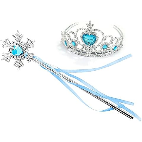 Kuzhi Frozen Elsa Crown Tiara and Wand Set - Silver Heart Jewel (Blue,Snowflake Wand) Cover
