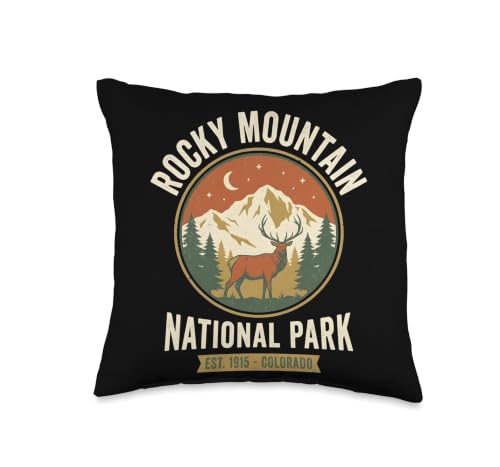 Rocky Mountain National Park Est 1915 Vintage Colorado Elk Throw Pillow