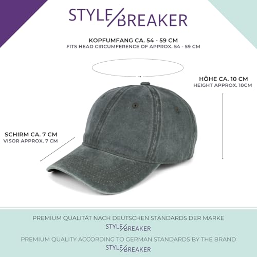 styleBREAKER Unisex Baseball Cap Vintage Look verstellbar 6-Panel Cappy in Washed Optik mit gebogenem Schirm Baumwolle Retro Cap Damen und Herren, Farbe:Orange