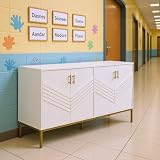 HOMYLIN Chevron-Front Garderobenschrank mit vier Fächern, Studentenaufbewahrung für Mäntel und Taschen, Weiß