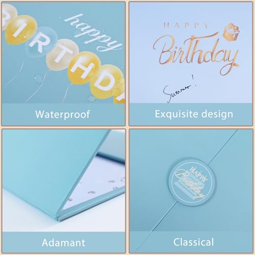 Image of Crenics Birthday Decorations for Women or Men, Dusty Blue and Gold Birthday Guest Sign in Book Alternative, Happy Birthday Signature Book 18 inch x 12 inch, Awesome Birthday Gifts for Girls Boys