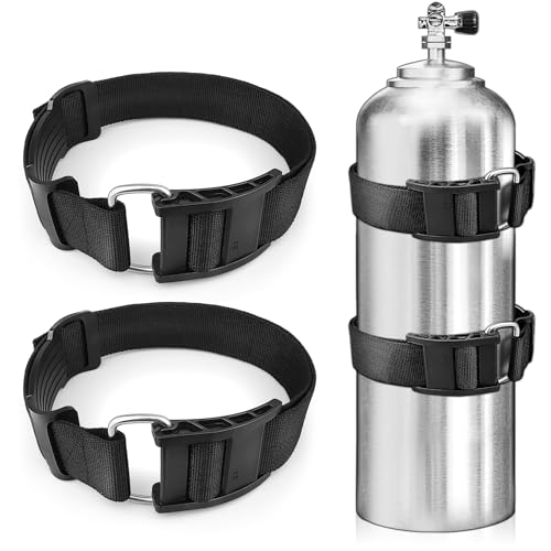 Owekfifv 2Pack Scuba Tank Holder, Universal Dive BCD Tank Cylinder Adjustable Band Webbing Belt Strap with ABS Cam Buckles and Anti-Slip Pad for Underwater Diving/Snorkeling/Freediving