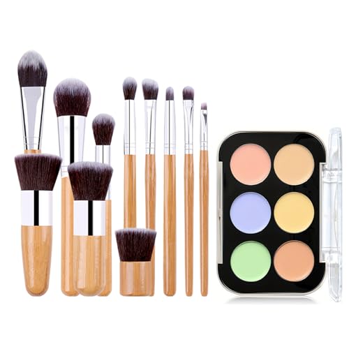 Joyeee Paleta de Correctores, Colour Corrector Concealer Palette + 11 Pcs Brochas de maquillaje, Corrector de Ojeras, 6 Colores Cremosos y Combinables, Perfecta para Ocultar Imperfecciones