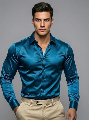 Image of Diverse Men's Satin Casual Shirt | Premium Solid Poly Satin | Wrinkle-Free, Full Sleeve Regular Fit Office, Business Wear