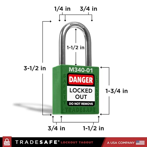 Image of TRADESAFE Lockout Tagout Locks Set with Master Keys - 10 Green Loto Locks Keyed Different, OSHA Compliant Lock Out Tag Out Padlocks for Lockout Tagout Kit, 2 Keys Per Lock