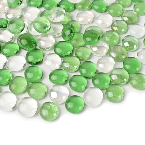 VYNYJOAN 1 Pound Flat Glass Marble Vase Filler Flat Gems Pebbles Aquarium Decoration, Green