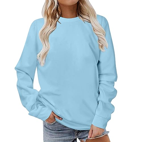 Image of Womens Crew Neck Sweatshirts Casual Plain Long Sleeve Tops for Ladies Lightweight Loose Fit Pullover Shirts Plus Size Crewneck Sweatshirt Jumpers