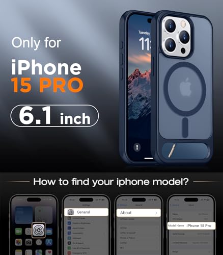 Image of Magnetic Compatible with iPhone 15 Pro Case, [Built-in Invisible Kickstand][Compatible with MagSafe] [Military Grade Shockproof] Slim Translucent Matte Phone Case for iPhone 15 Pro 6.1 inch