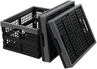 Waikhomes 15 L Plastic Folding Basket, Collapsible Crates Storage, Set of 3 (Black)