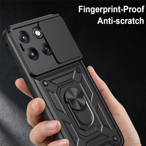 Image of Casodon Shockproof Back Case Cover for Moto Edge 70 Fusion 5G, Shockproof Moto Edge 70 Fusion Back Cover, Ring Case with Kickstand and Camera Protection Shutter - Black